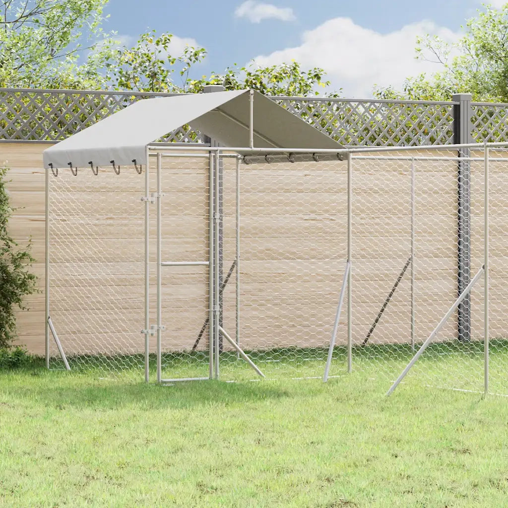 Cuccia Cani da Esterno Tetto Argento 6x6x2,5 m Acciaio Zincato 3190471