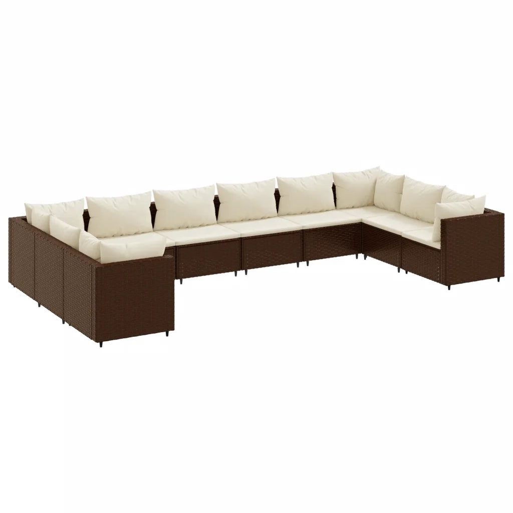 vidaXL Set Divani da Giardino 10 pz con Cuscini in Polyrattan Marrone