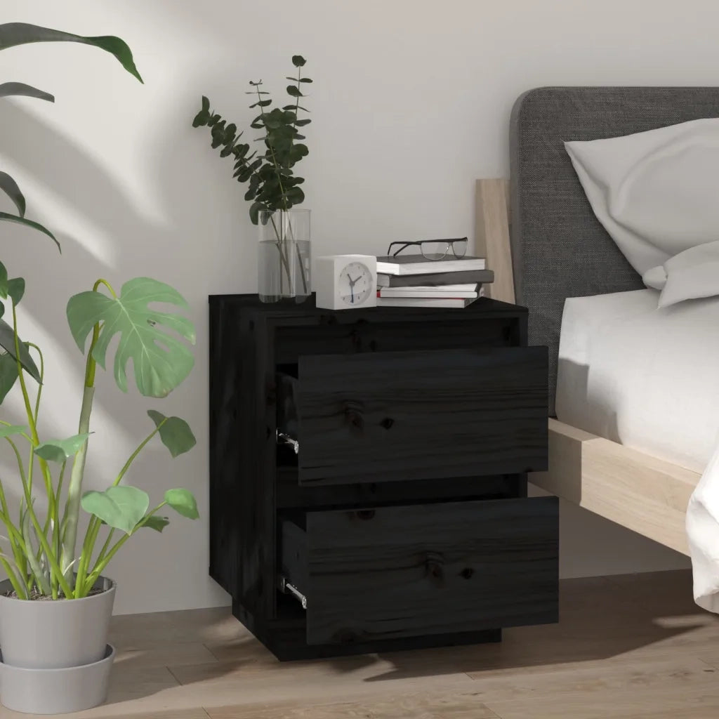 Comodini 2 pz Neri 40x35x50 cm in Legno Massello di Pino 813324