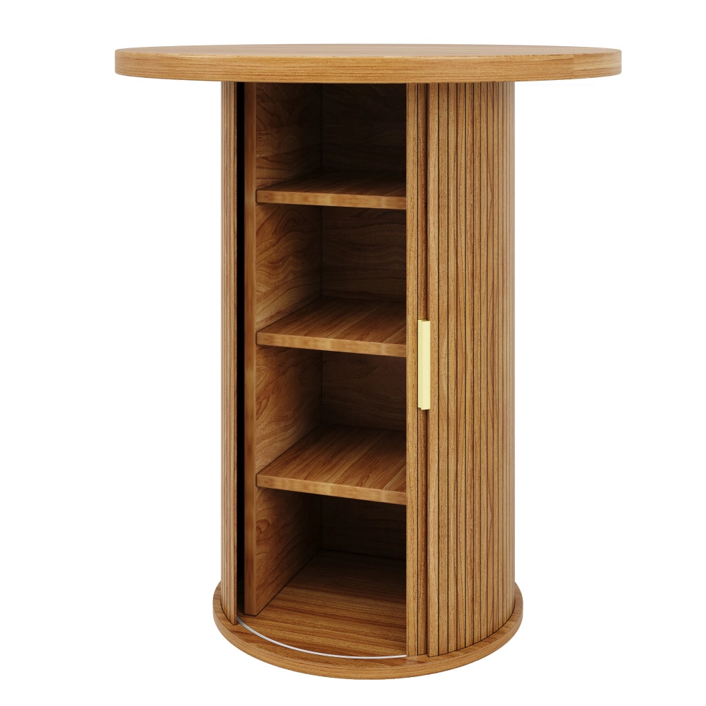 Tavolo bar rotondo con mobile contenitore 60x60x91,6 cm in MDF effetto legno e metallo