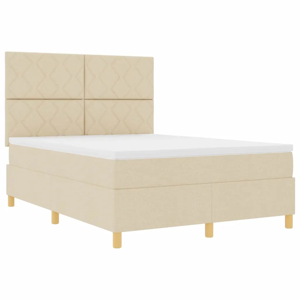 Letto a molle con materasso Crema 140 x 200 cm Tessuto 3343185