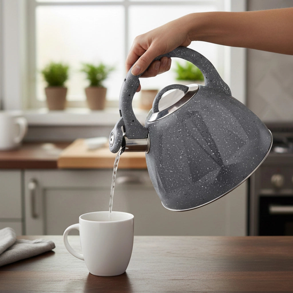 Bollitore a fischio 3L compatibile con induzione con design marmorizzato Grigio Cheffinger