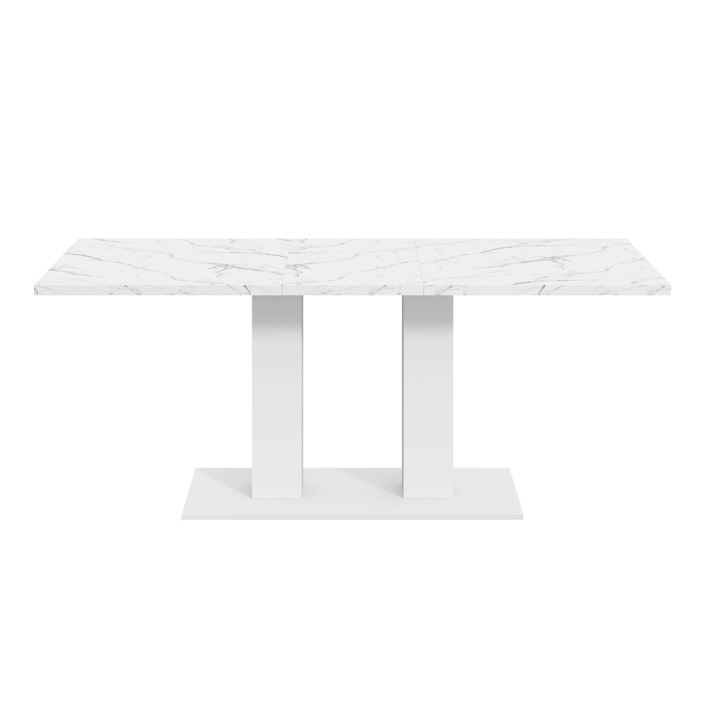 Tavolo allungabile, 140/180 × 70 cm, per 6-8 persone, effetto marmo, bianco