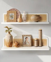 Set di 2 pannelli da parete in rattan/legno - montaggio a parete - stile bohemien - 60 cm di larghezza/15 cm di profondità - pannello da parete 

Nota: Pannello da parete: 60 cm x 15 cm
