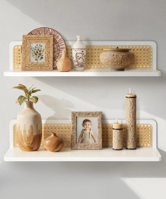 Set di 2 pannelli da parete in rattan/legno - montaggio a parete - stile bohemien - 60 cm di larghezza/15 cm di profondità - pannello da parete 

Nota: Pannello da parete: 60 cm x 15 cm