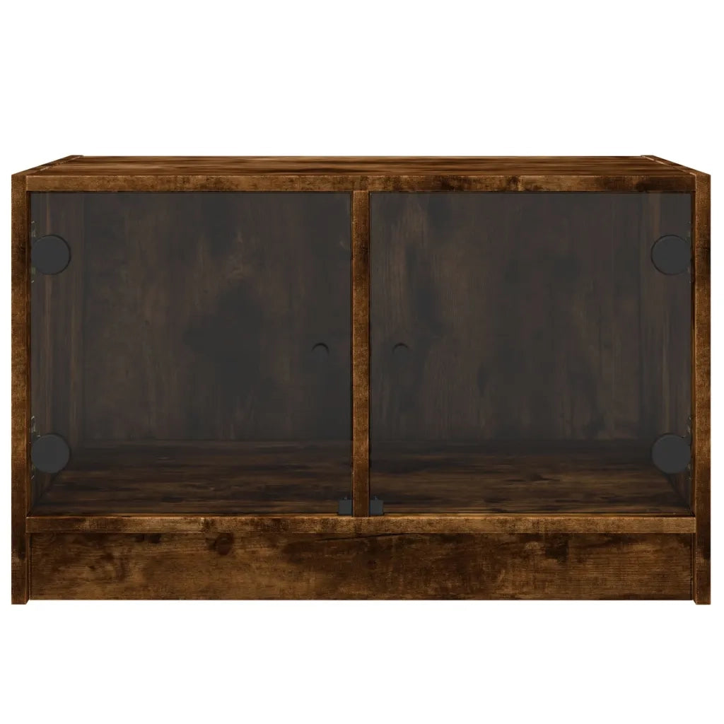 Tavolino da Salotto con Ante in Vetro-Tavolino da soggiorno Rovere Fumo 68x50x42 cm