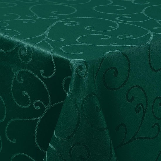 Tela da tavolo in tessuto Jacquard, 140x240cm, resistente alla sporcizia, facile da pulire, ornamenti, tessuto polyester, verde scuro.