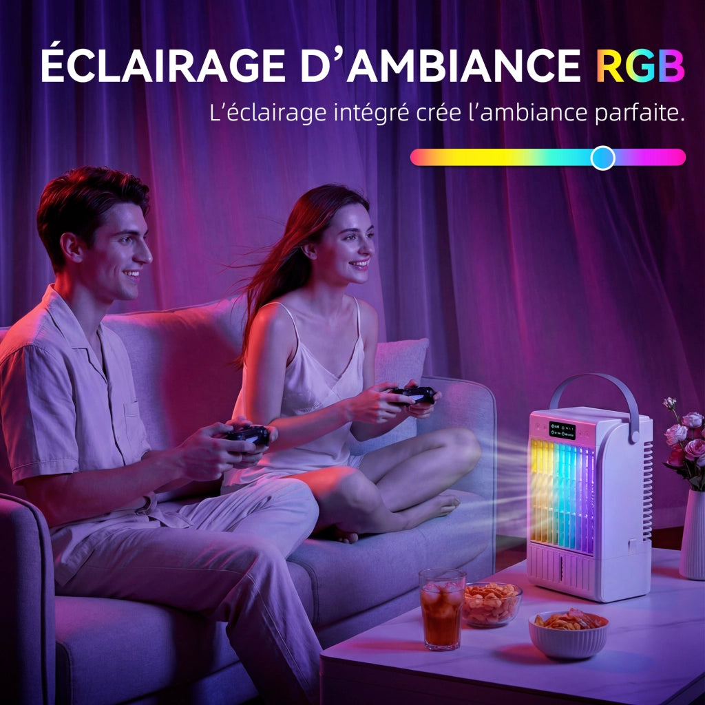 Raffreddatore ad evaporazione portatile ¨C zephmum ¨C 4 velocit¨¤, 2 modalit¨¤ nebulizzazione, LED RGB, bianco
