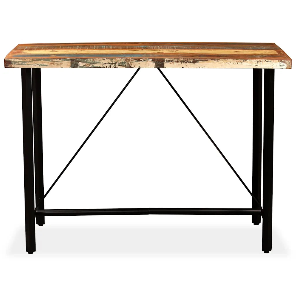Set da Bar 7 pz in Legno Massello di Recupero Vera Pelle e Tela cod mxl 23680