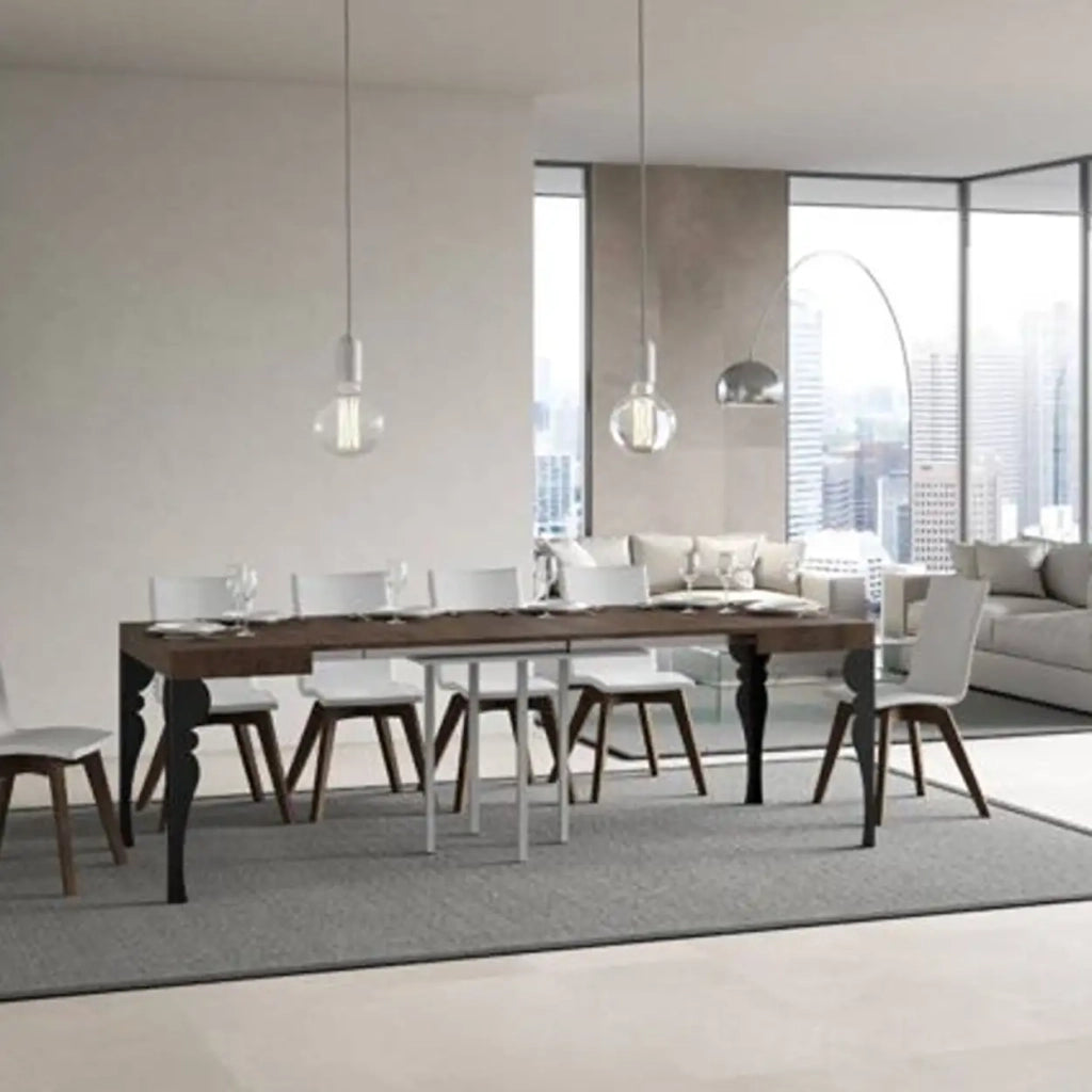 Tavolo allungabile 90/246x90 cm Paxon colore noce gambe antracite