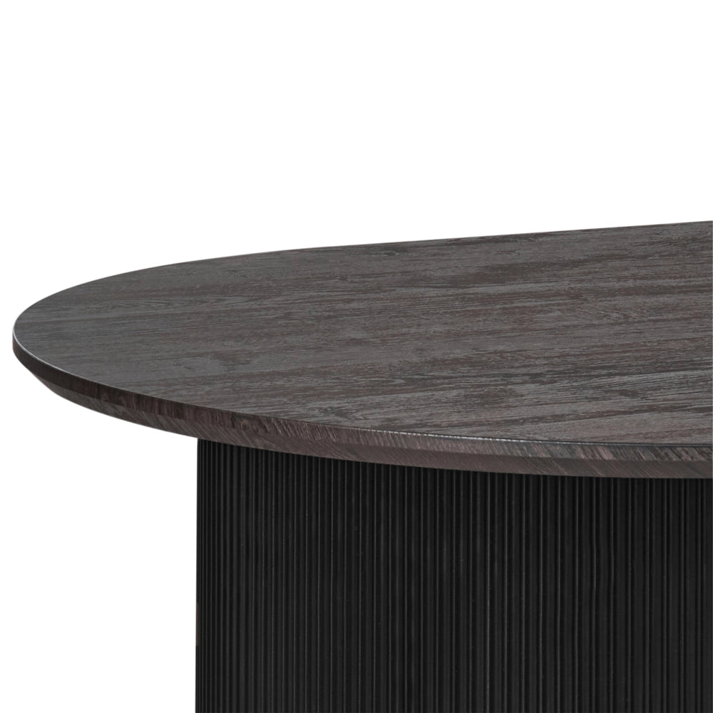 Tavolo da pranzo con piano in MDF nero 180 x 90 cm Ovale a due gambe scanalate Mobili da sala da pranzo moderni