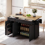 Isola da cucina con piano ribaltabile, 6 ruote frenanti, cassetti, ripiani e mobile contenitore, 137 x 89,5 x 45 cm