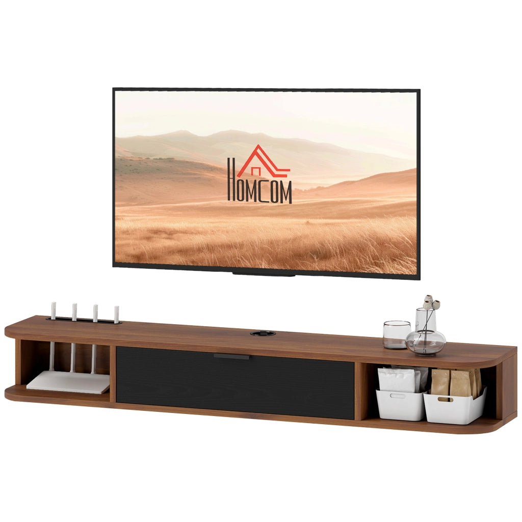 Mobile Porta TV fino 50" Sospeso con Cassetto-Credenza  per TV,2 Ripiani Aperti e Foro Passacavi,120x24x16 cm,Noce