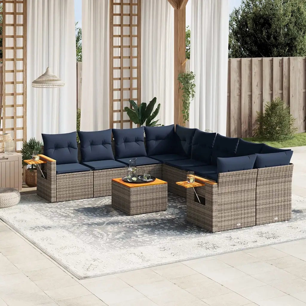 Set Divani da Giardino 9 pz con Cuscini Grigio in Polyrattan