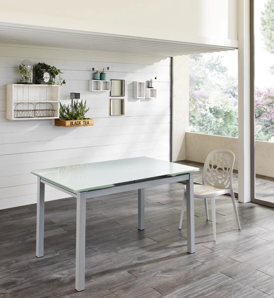 Baud - Tavolo Allungabile (110/170 x 75 cm) in Vetro Temperato Bianco