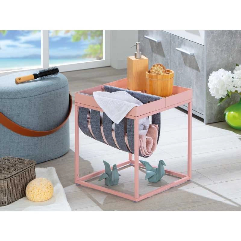 Tavolino Inter Link 35x35x40cm in metallo verniciato rosa/grigio con porta riviste in lana cotta