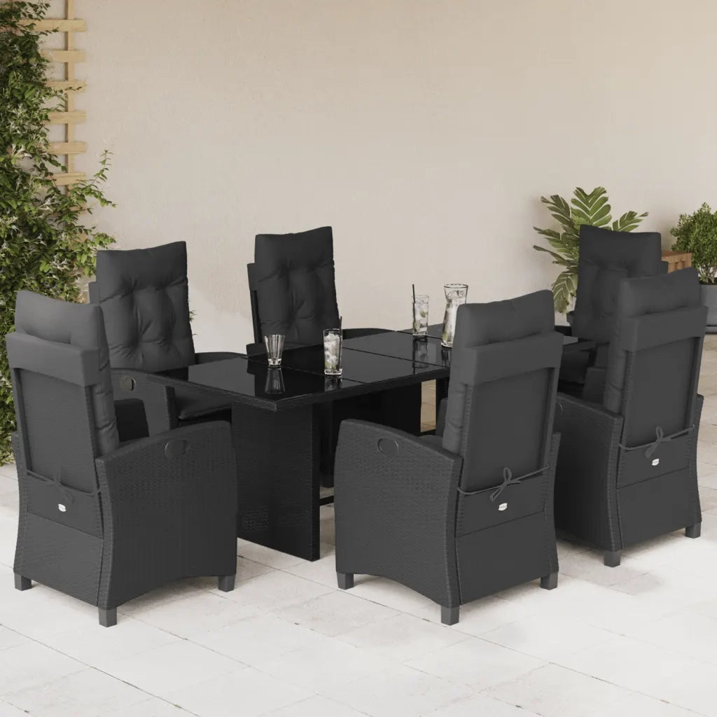 Set da Pranzo da Giardino 7 pz Nero con Cuscini in Polyrattan 3212683
