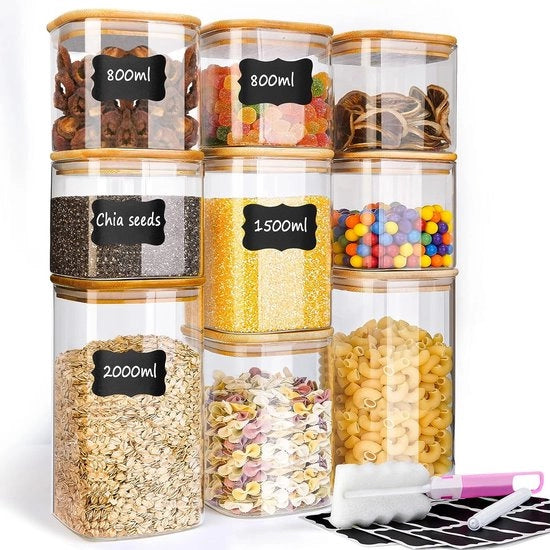 Set di 9 contenitori di vetro con coperchi per contenitori di vetro con coperchio per caffè, spezie, contenitore di vetro ermetico accessori da cucina (2 x 2000 ml + 2 x 1500 ml + 5 x 800 ml)