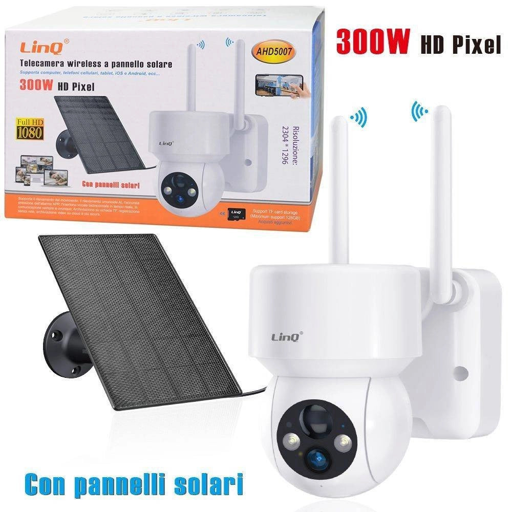 Trade Shop - Telecamera Wireless Ricaricabile A Pannello Solare 300w Hd Pixel Full Hd 1080 Ahd5007 -
