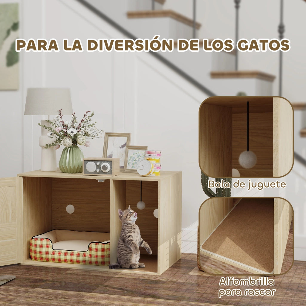 Casetta per Gatti con Porta in Rattan ¨C zephmum ¨C 80x50x50 cm Roble