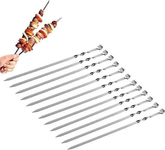 Spiedini per griglia, spiedini per salsiccia, spiedini per carne, spiedini per griglia, spiedini in acciaio inossidabile, spiedini a forma di marshmallow, spiedini in acciaio inossidabile lunghi, spiedini per kebab, accessori per griglia, 12 pezzi (30 cm)