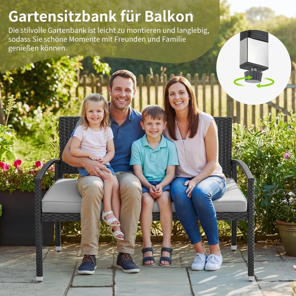 Panca da giardino, resistente alle intemperie, con cuscino, 2 posti, in polyrattan, portata 320 kg, accogliente mobili da giardino per esterni, 122 x 60 x 90 cm, per piccoli balconi, giardini