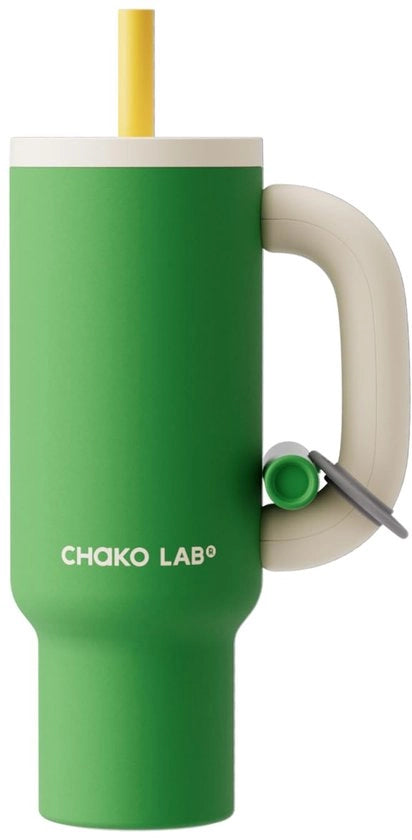 Bicchierino isolato in acciaio inossidabile con manico e beccuccio, 940 ml, contenitore per bicchieri adatto per viaggi, bottiglia di acqua impermeabile, BPA-free, rivestimento ceramico, verde e bianco