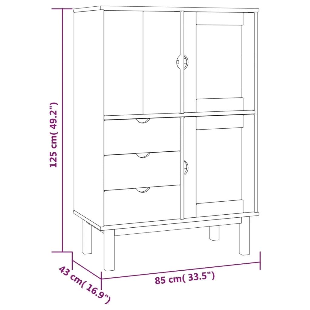 Credenza OTTA Marrone e Bianco 85x43x125 cm in Legno di Pino 351308