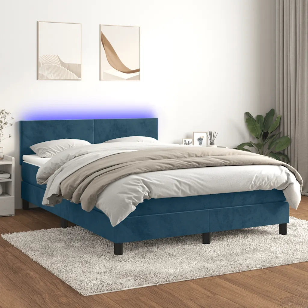 Letto a Molle con Materasso e LED Blu Scuro 140x200 cmcod mxl 74887