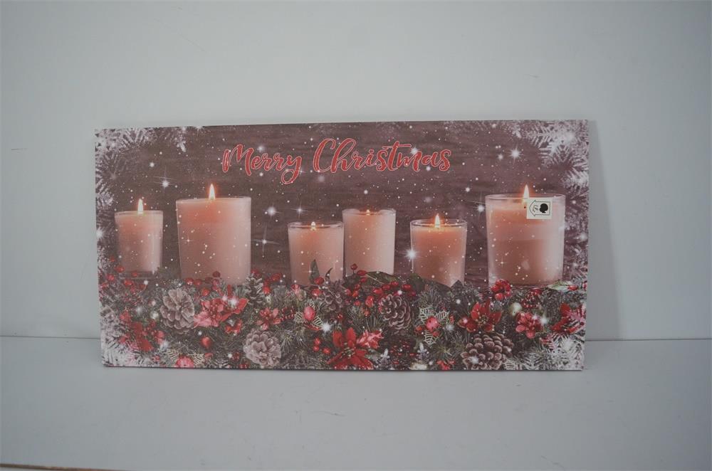 Quadro con led legno candele multicolor rettangolare cm 60x30xh1,8