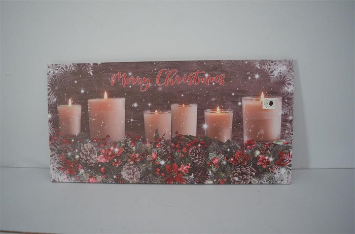 Quadro con led legno candele multicolor rettangolare cm 60x30xh1,8