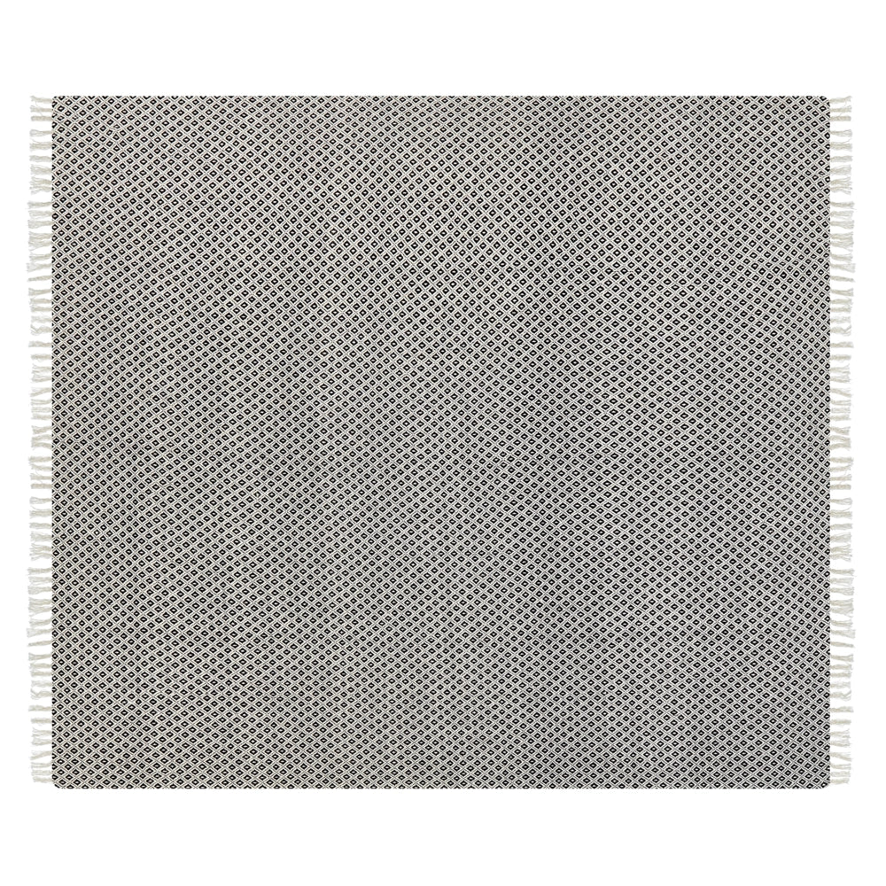 Plaid di cotone fatto a mano con motivo geometrico e nappe bianco e nero 200 x 220 cm copriletto soggiorno camera da letto divano