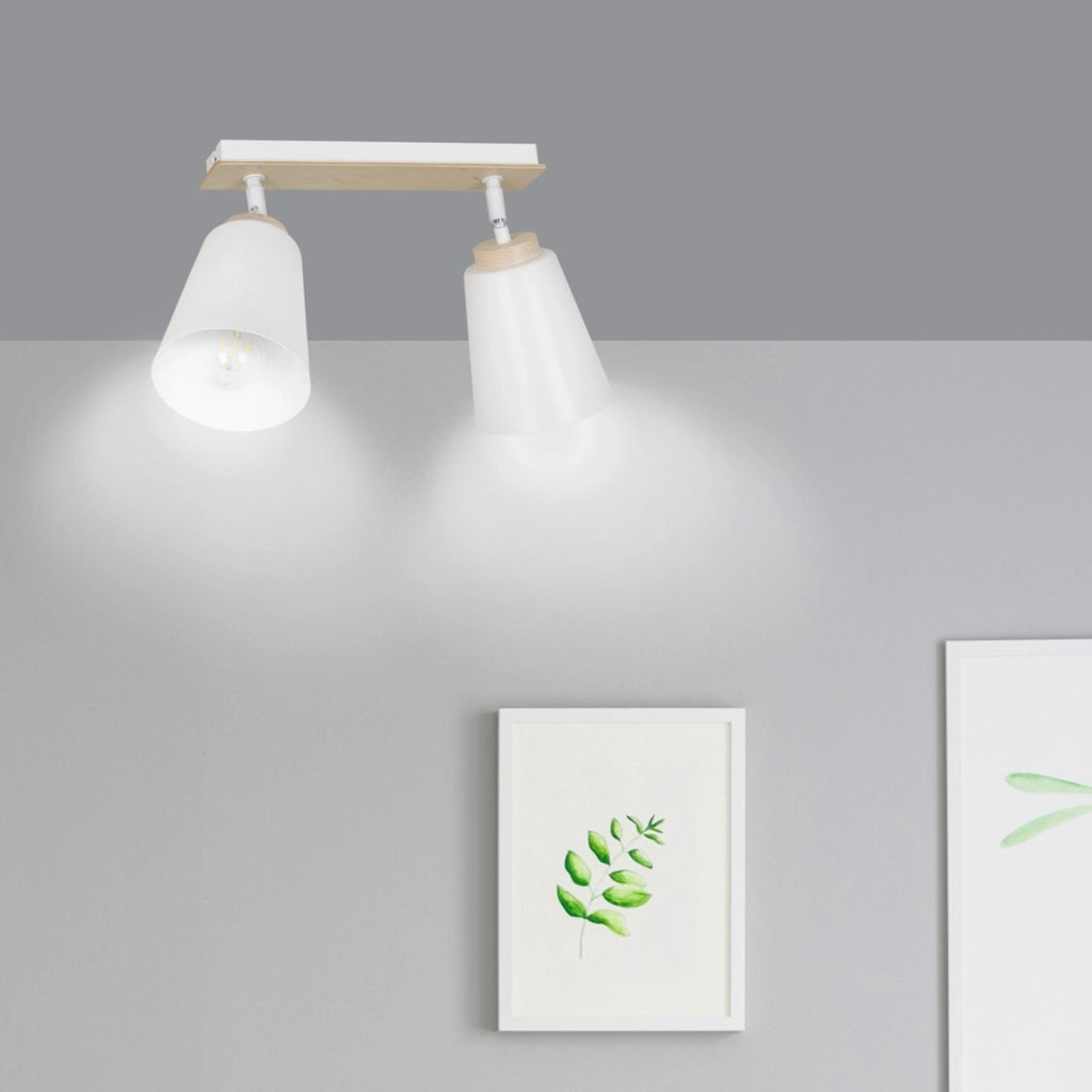 Lampada a sospensione ATLAS in acciaio bianco e legno
