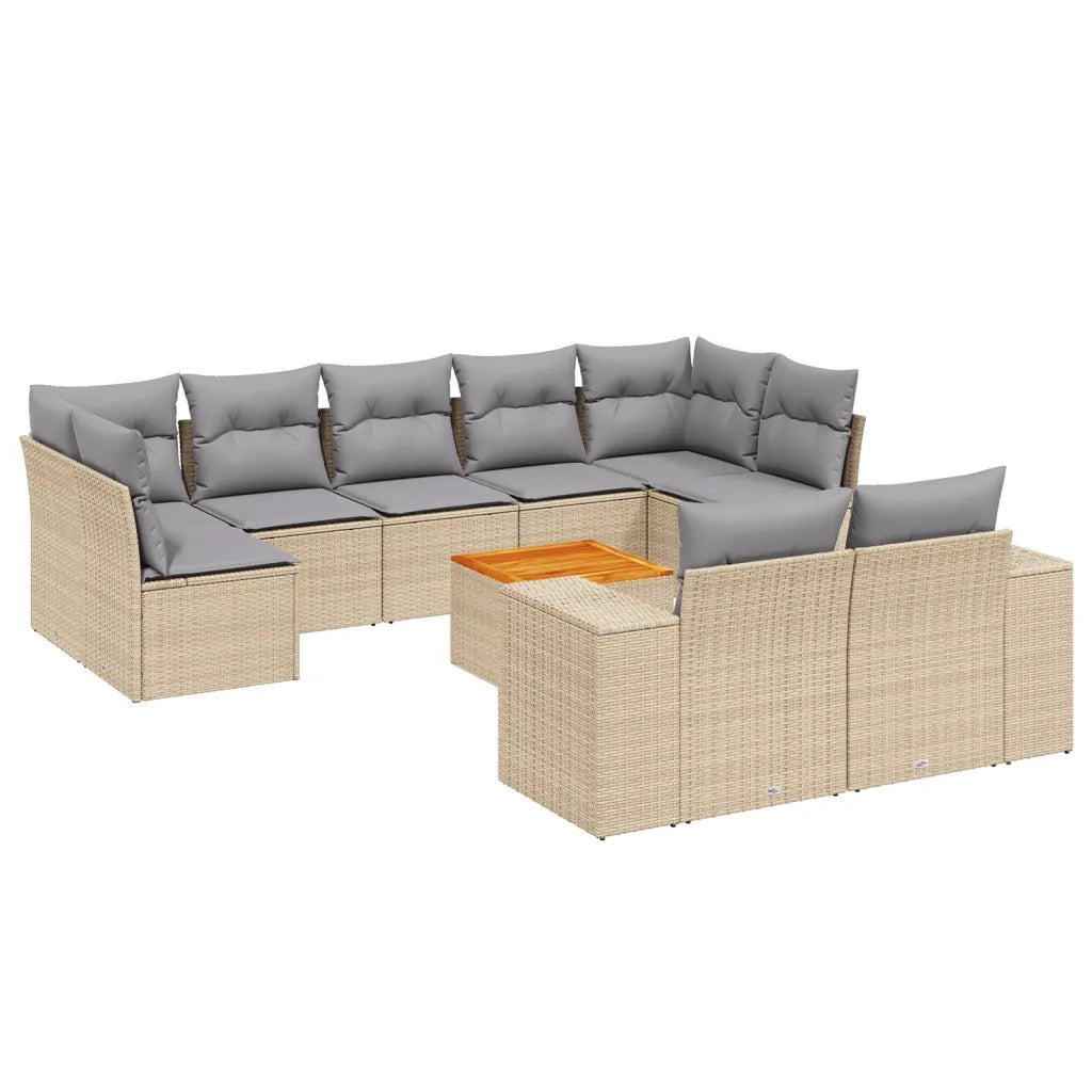 Set Divano da Giardino 10 pz con Cuscini Beige in Polyrattan