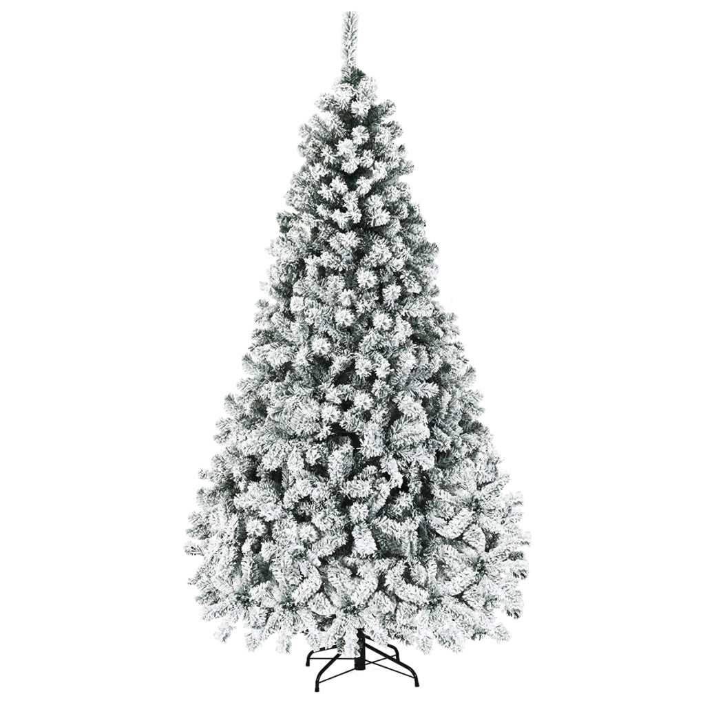 Albero di Natale 225 cm in PVC 1010 rami, Abete artificiale innevato illuminato con solida base di metallo, Bianco-Alberi di Natale