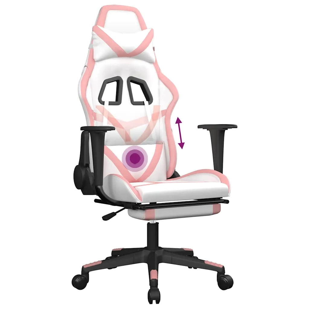 Sedia da Gaming Massaggio Poggiapiedi Bianco e Rosa Similpelle cod mxl 58632