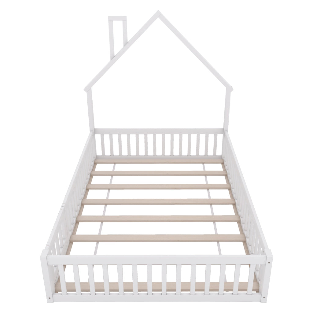 LETTO per bambini a forma di camino 140 x 190 cm in pino e MDF bianco