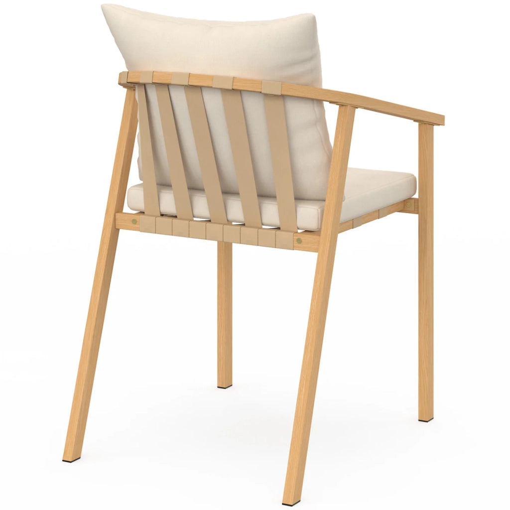 IDMarket - Set di 4 sedie da giardino MALTA con struttura in metallo effetto legno, cinghie e cuscini beige