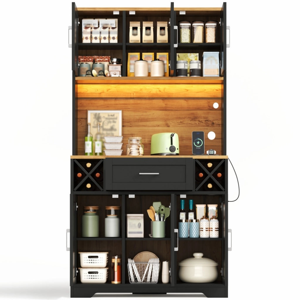 Mobile cucina alto multifunzione con LED RGB, prese integrate, portabottiglie e struttura in MDF, 105 x 40 x 180 cm