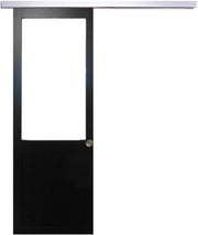Porta scorrevole nera da officina H204 x L73 senza montante + binario in alluminio e 2 gusci
