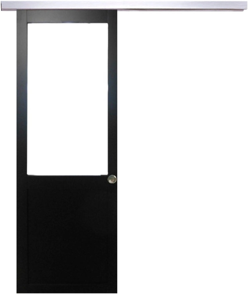 Porta scorrevole nera da officina H204 x L73 senza montante + binario in alluminio e 2 gusci