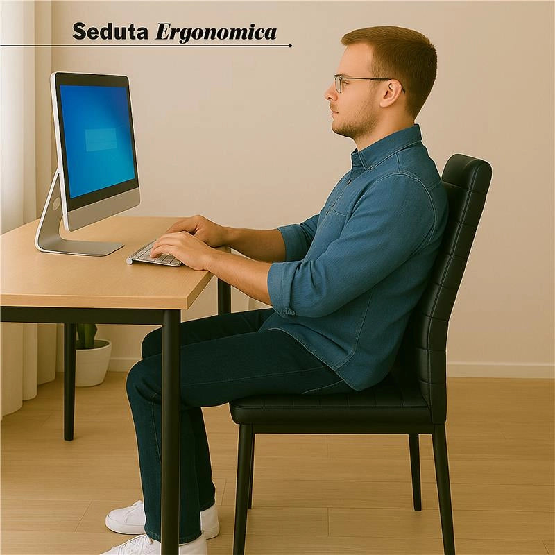 SET 4 SEDIE IMBOTTITE CON SEDUTA SIMILPELLE E GAMBE IN METALLO NERO DIMENSIONI 40X41X95 CM