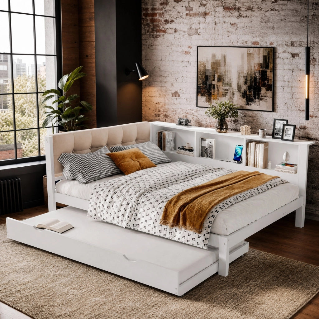LETTO Estraibile 140x200 cm Legno di pino Bianco