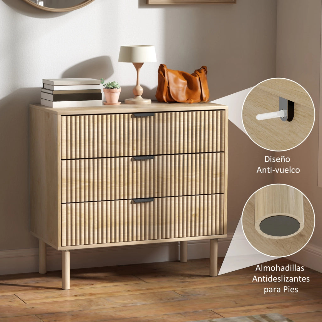 Cassettiera Com¨° Camera Legno Stile Nordico Moderno ¨C Zephmum ¨C 80x40x77,5 cm Quercia