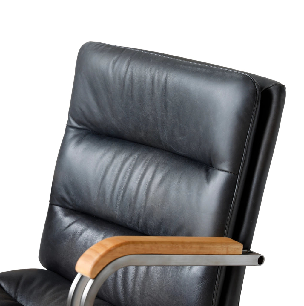 Sedia da Ufficio Ergonomica in Pelle Nera con Rotazione a 360°