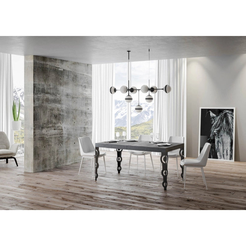 Tavolo allungabile 200/304x90 cm Karamay Premium telaio Antracite - Cemento