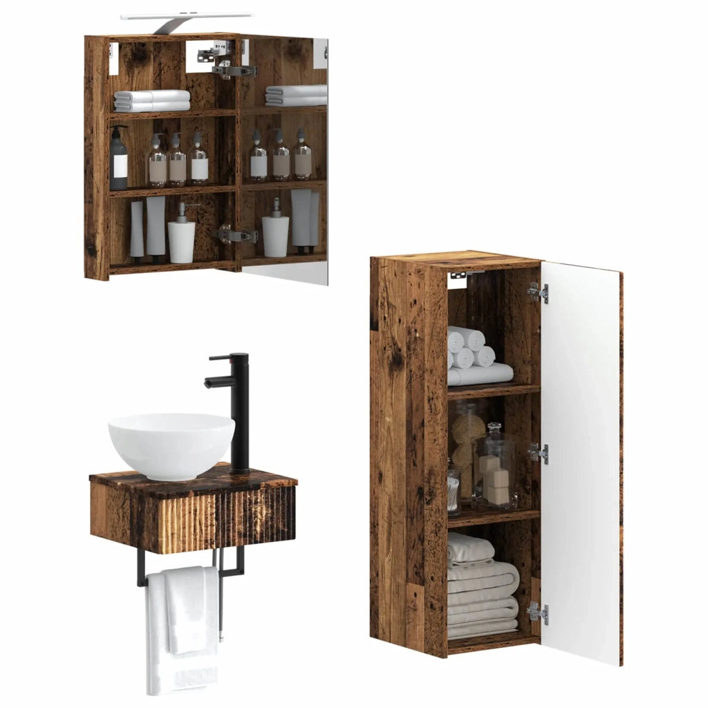 Set di Armadi da Bagno 4 pcs Legno antico 40 x 10,5 x 60,5 cm 3407365