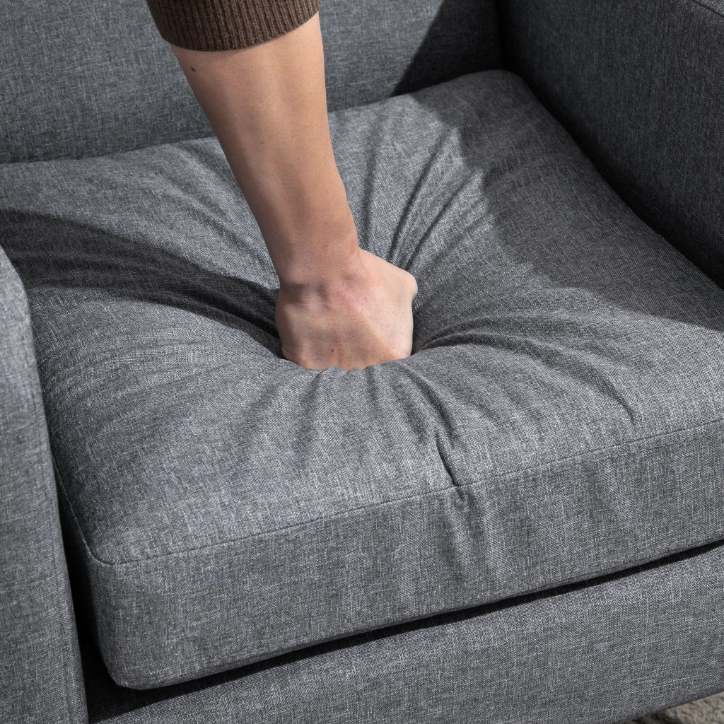 Poltrona imbottita con braccioli ergonomici e gambe in legno di gomma, tessuto effetto lino grigio chiaro 66 × 72 × 74 cm