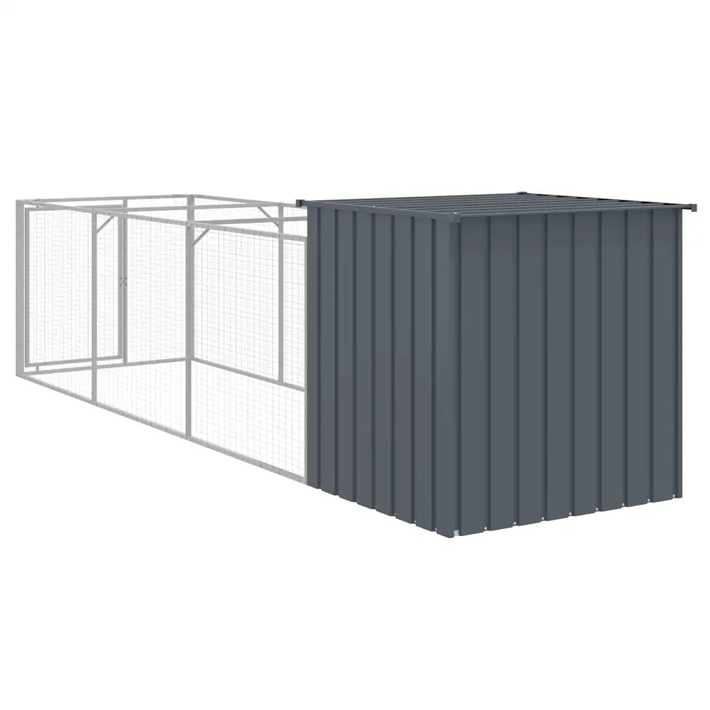 Casetta Cani con Corsa Antracite 110x405x110 cm Acciaio Zincato 3189079