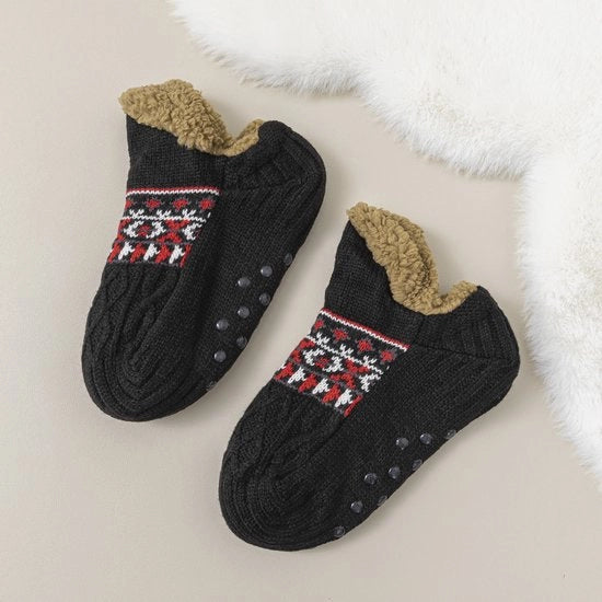 Sokkini invernali per donna - morbidi caldi calzini per inverno - antiscivolo per pavimenti - calzini extra spessi morbidi corti - adatti per pavimenti interni - nero